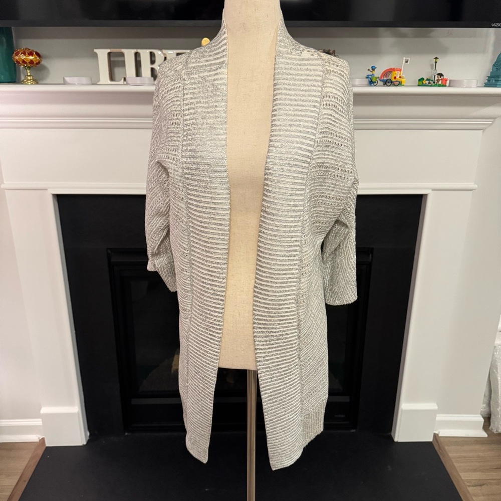 🌾 Curio Linen-Blend Open Knit Metallic Cardigan — Size Small